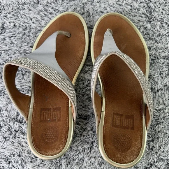 Fit Flops Beaded Slip On Flip Flops Silver Gold Women's Size 8 (EU 39, UK 6) - Picture 9 of 11